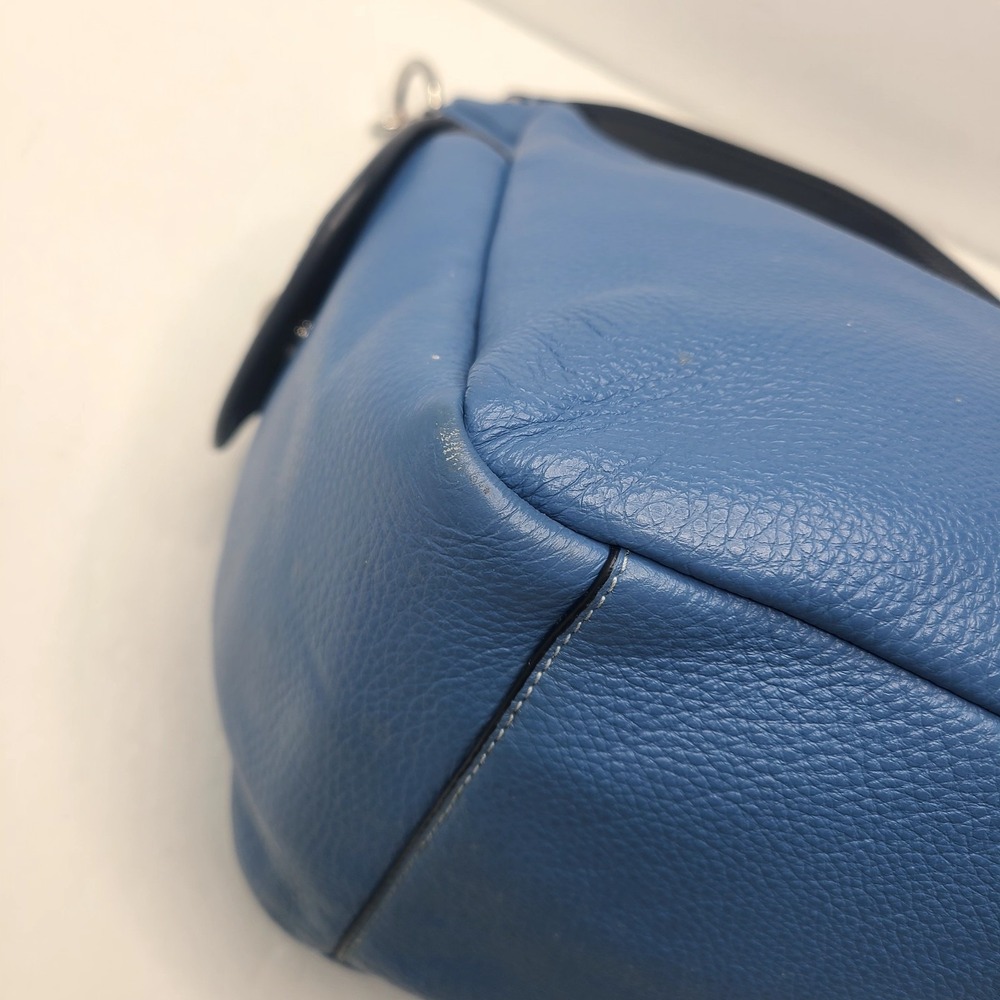 Coach Pennie Pebbled Leather Sky Blue Blk Trim Shoulder Handbag Purse Rare Color - Picture 8 of 11